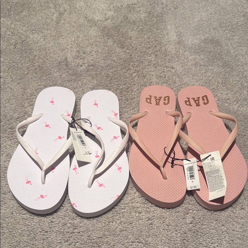 GAP Pink and White Flip Flops Duo